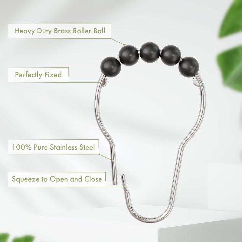 Amazer Black Shower Curtain Hooks, Decorative Rust Proof Acrylic Balls Shower Curtain Hooks, Stainless Steel Shower Hooks for Shower Curtain Bathroom Shower Hooks-Set of 12 - Image 4